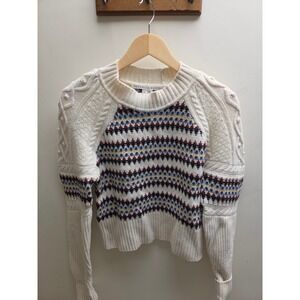 Veronica Beard Extrafine Merino Wool Fair Isle Cable Knit Sweater Cream Small‎